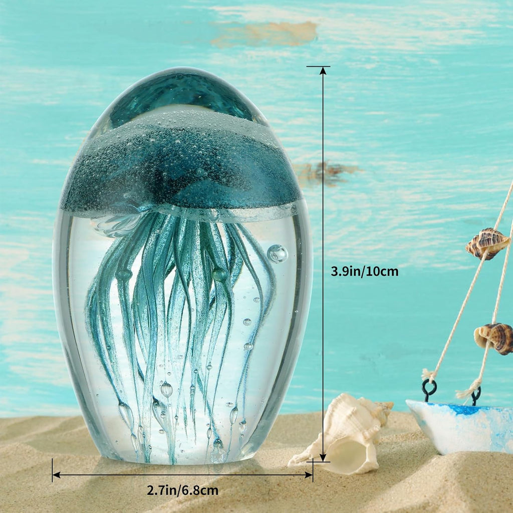 Hand Blown Glass Jellyfish Figurine, Glow in The Dark Paperweight, Collectible Sea Creature Statue Decor, Party