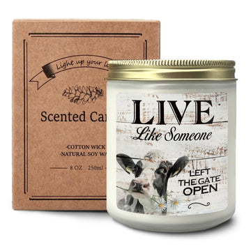 Live Like Someone Left The Gate Open Cedar Scented Candles - Cow Candle, Cow Gifts for Women Cow Lovers, Cute Cow