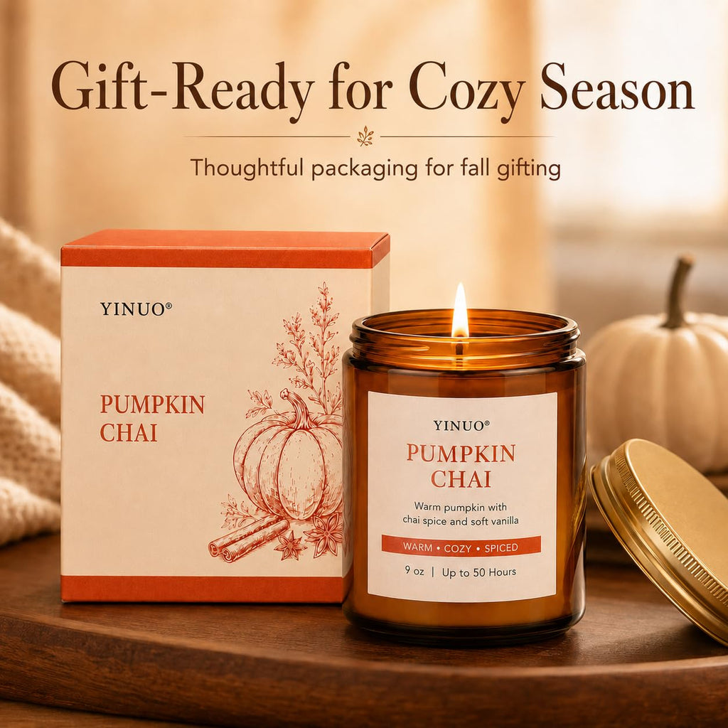 Pumpkin Chai Fall Scented Candle, 9 oz Soy Wax Candle Gift, Autumn Decor
