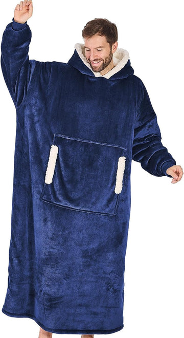 Wearable Blanket Hoodie, Flannel Sherpa Fleece Blanket Sweatshirt for Adults Women Men, Big Plush Cozy Hooded Blanket