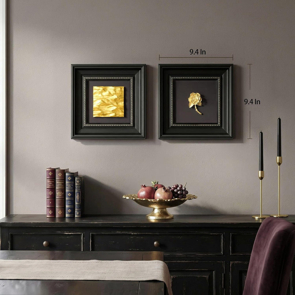 Vintage Framed Black and Gold 3D Wall Art - Set of 2