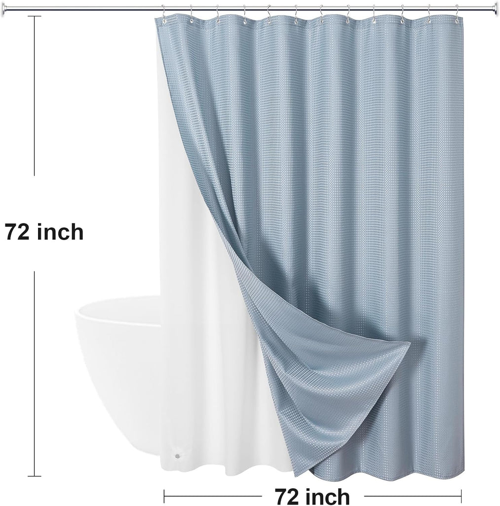 3 in 1 Fog Blue Shower Curtain Set with PEVA Liner & 12 Hooks, 72 x 72 | Fabric shower curtain, modern hotel style