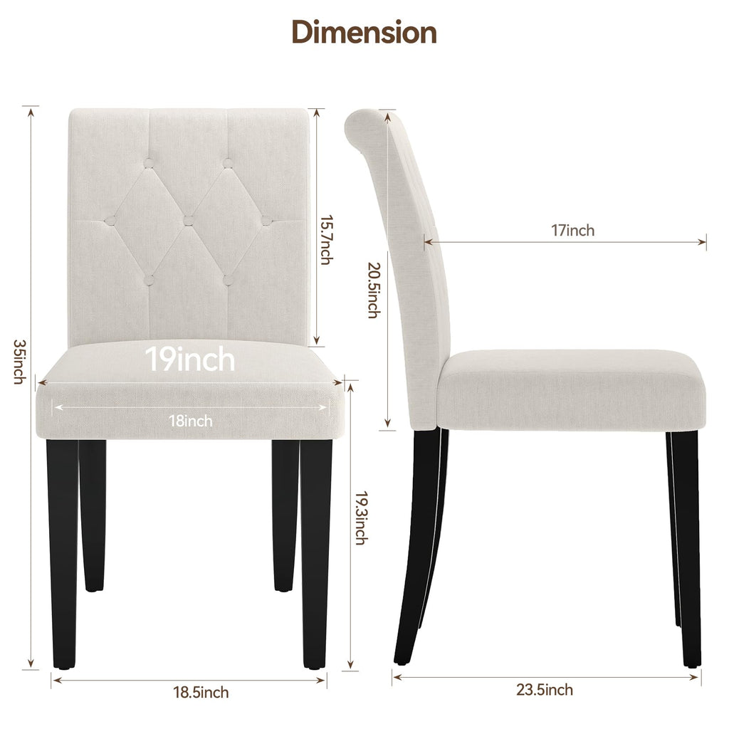 Upholstered Set of 4, Button Tufted Parsons Dining Chair with Solid Wood Legs, Modern Fabric Side Chair
