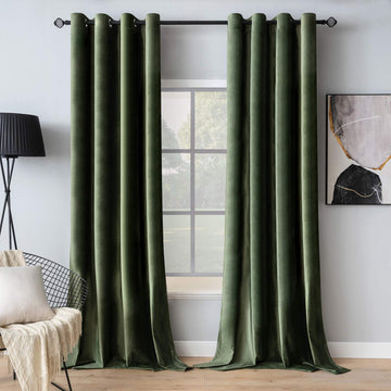 Velvet Blackout Curtains Olive Green 52 x 90 Inch Length 2 Panels