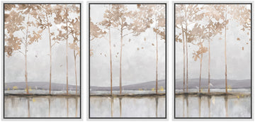 Framed Canvas Print Wall Art Set Pastel Mountain Lake Tree Forest Abstract Shapes Illustration Modern Art Decorative
