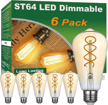 ST64 LED Edison Bulb Dimmable 4W 120V 2200K Amber Warm