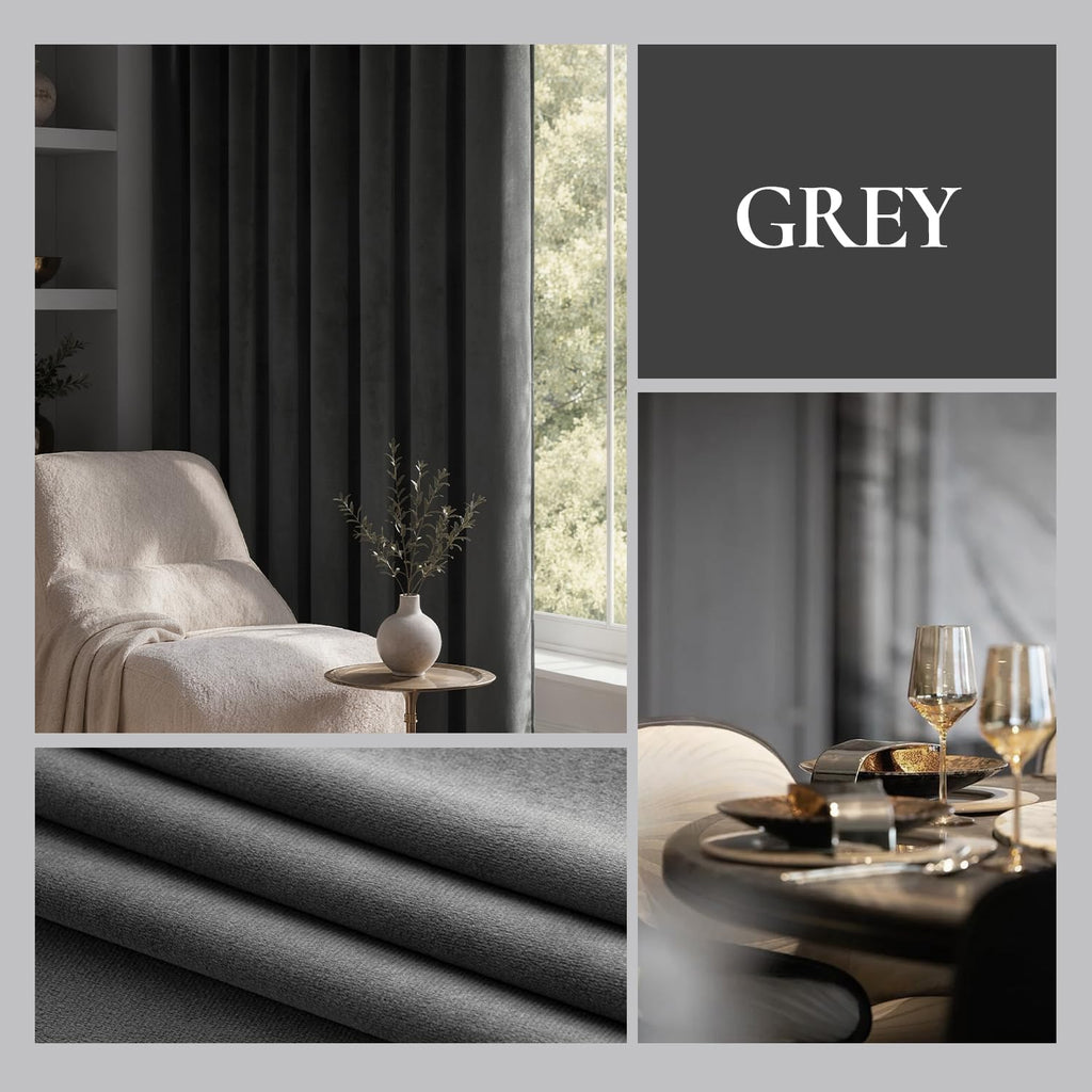 Grey Blackout Velvet Curtains Drapes 84 Inch Long 52"x84" Bedroom