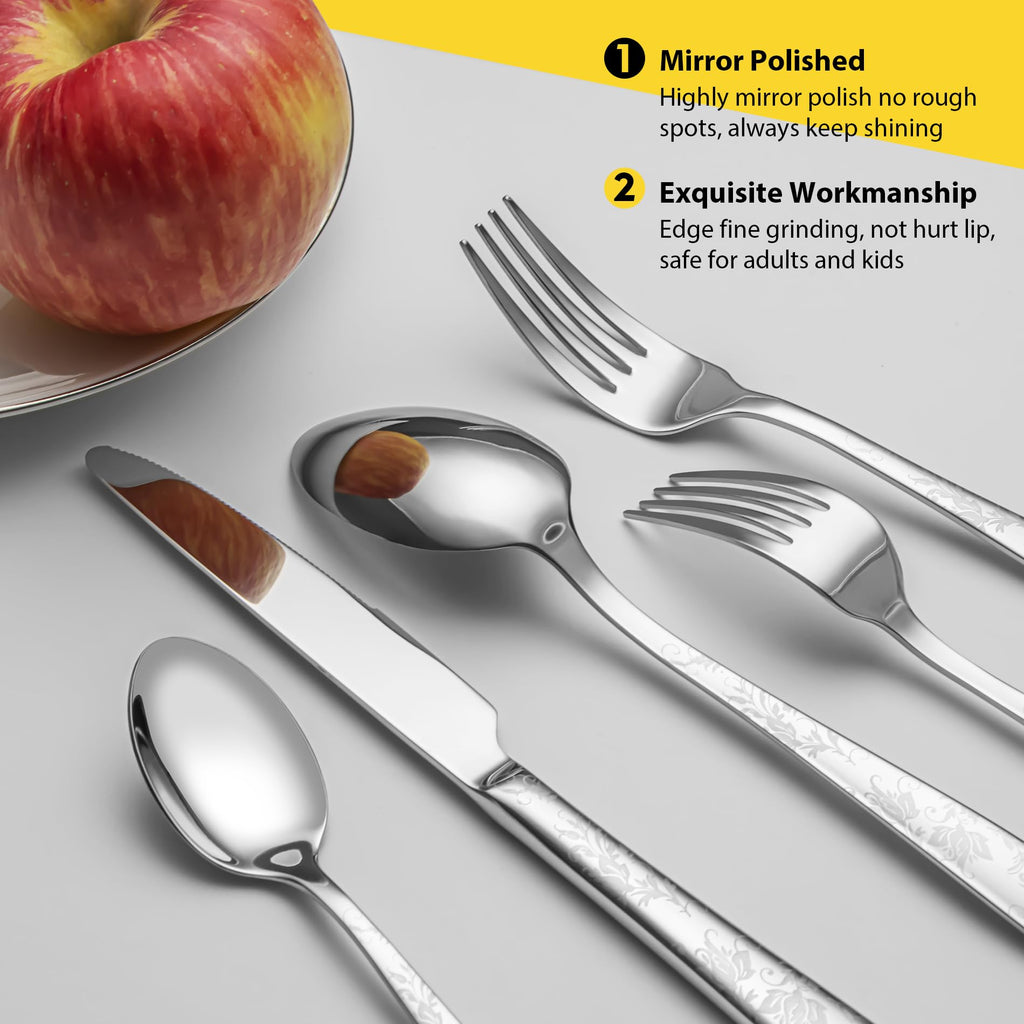 40 Piece Silverware Set, Service for 8, Premium Stainless Steel Cutlery Set, Mirror Polished Flatware Sets with