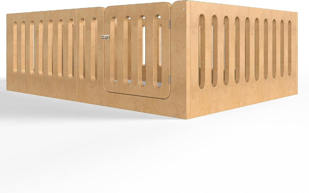 Floor Bed with Door for Kids, Floor Bed with High Fence, Wooden Montessori Beds for Kids, Natural no
