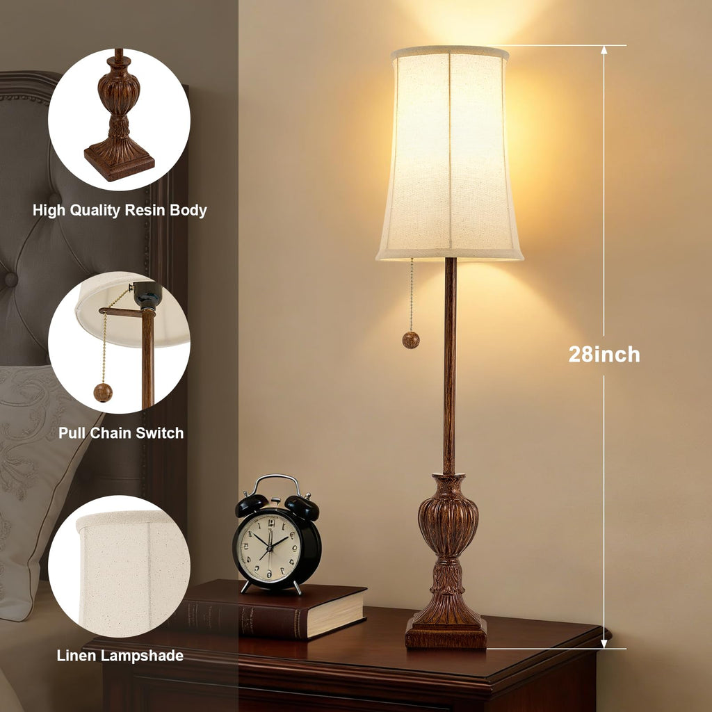 Buffet Table Lamps Set of 2, 28" Tall Skinny Brown Res Lamp