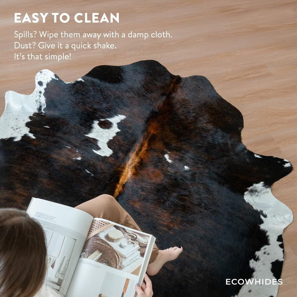 100% Genuine Brazilian Cowhide Rug - Dark Tricolor - Luxury Cowskin Leather Area Rug Décor 7 x 6 feet