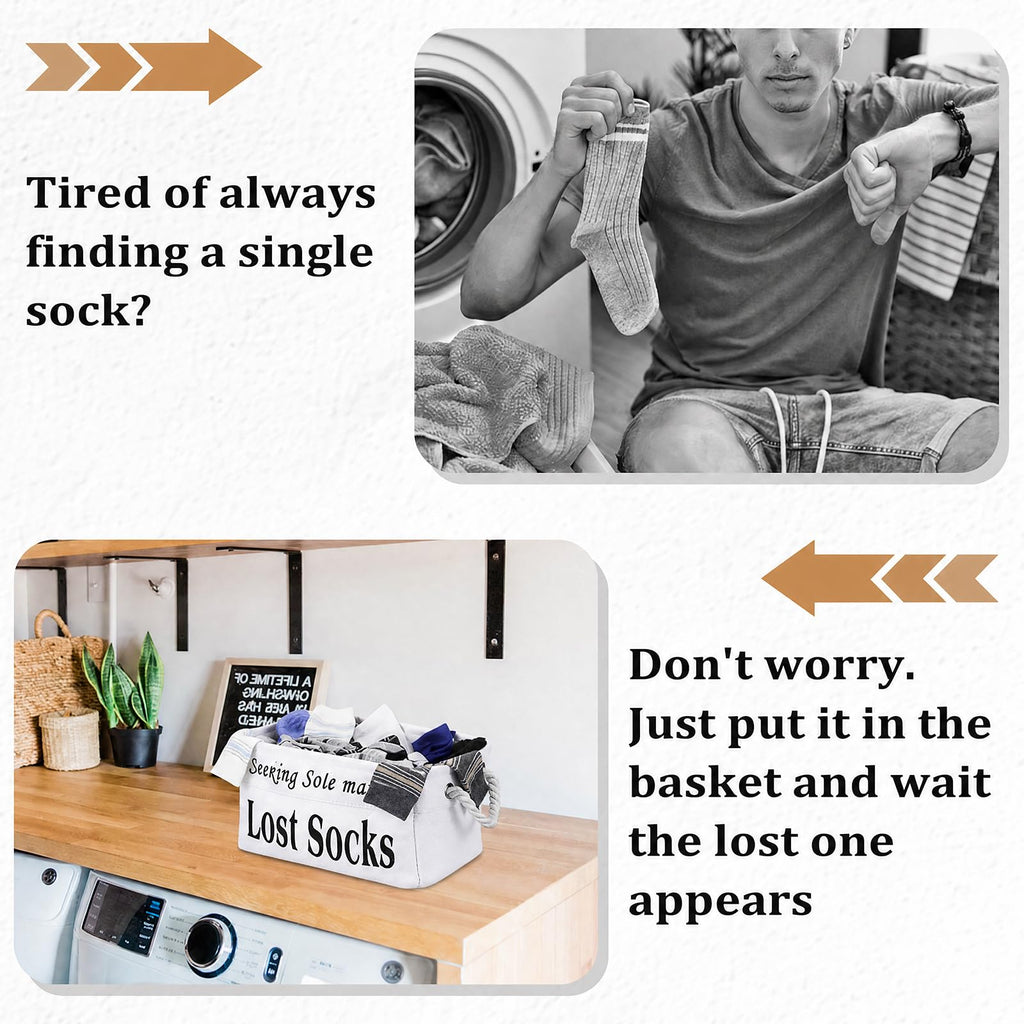 2 Pack Lost Socks Basket for Laundry Room, Fabric Missing Sock Holder for Single Sock Organization, Collapsible Lost