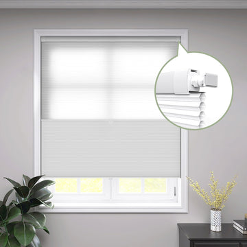 No Drill Day Night Cellular Shades Cordless, 2 in 1 Double Honeycomb Blinds, Blackout and Light Filtering Top Down