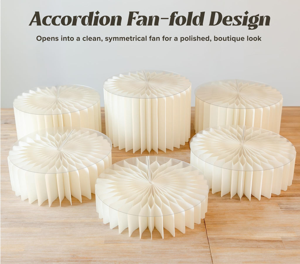 6 Pack White Buffet Risers, Foldable Paper Honeycomb Stands with Frosted Acrylic Trays for Party, Dessert Table
