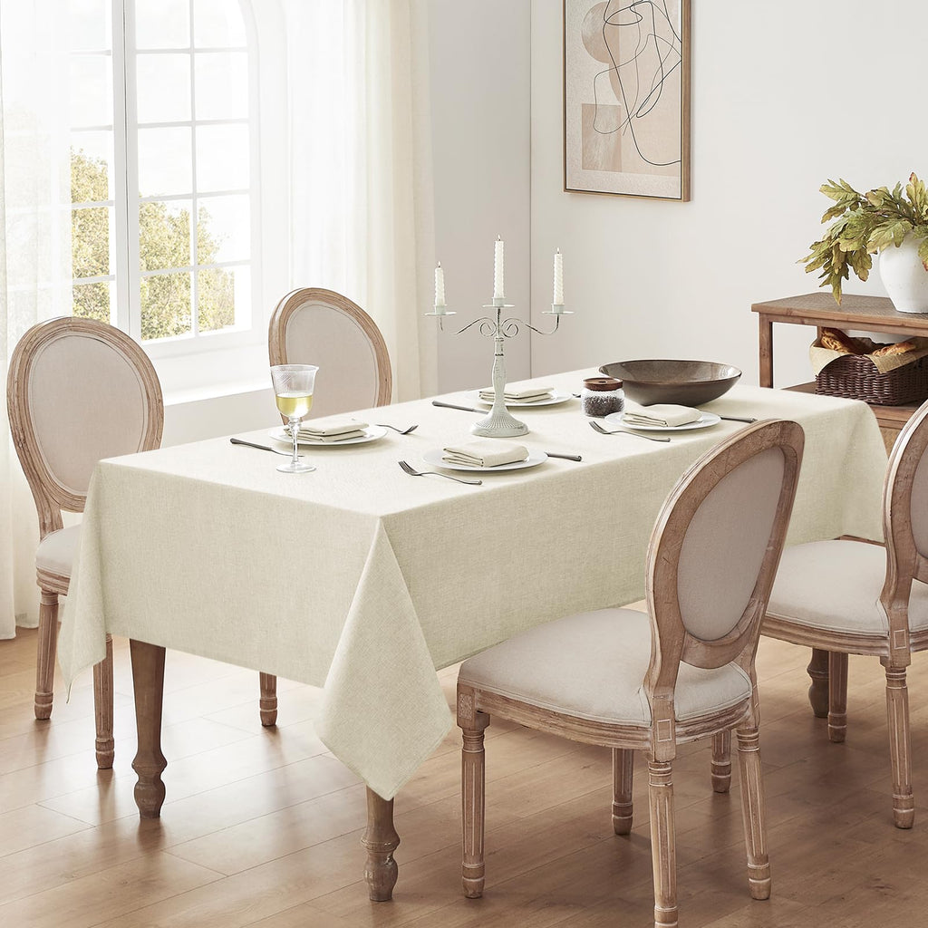 Large Cream Tablecloths Rectangular 60x120 inch Linen Textured Table Cloth Outdoor Waterproof, Stain and Wrinkle