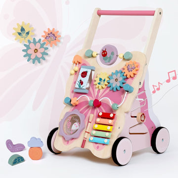 Wooden Push Walker for Girls Kid 18-36months with Activity Center