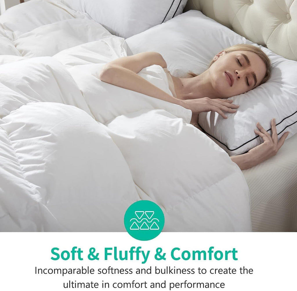 Fluffy Luxury Heavyweight Down Feather Fibers Comforter for Winter Colder Climates/Sleeper- 100% Org