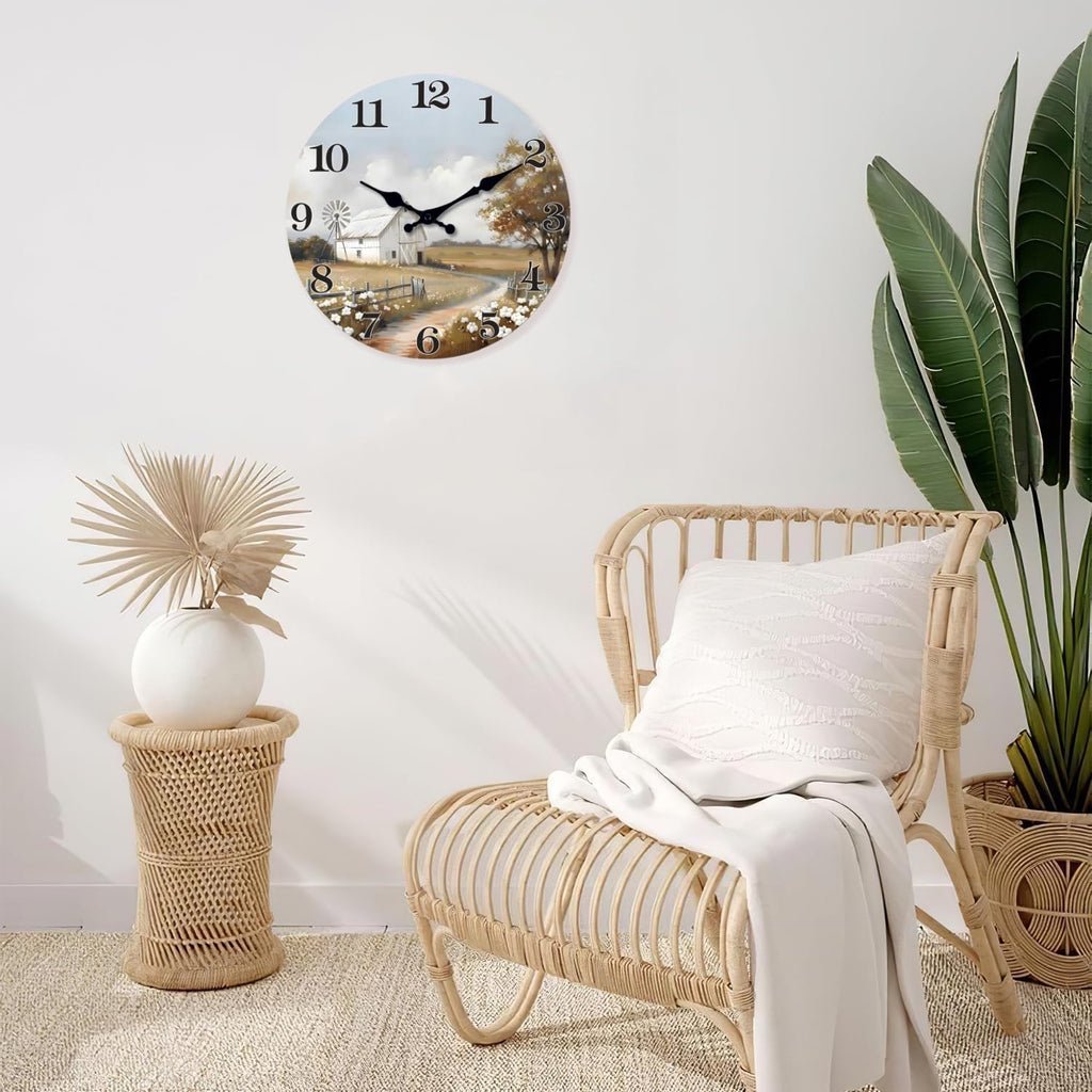 Large Farmhouse Barn Wall Clock 20 Inch Silent Wooden