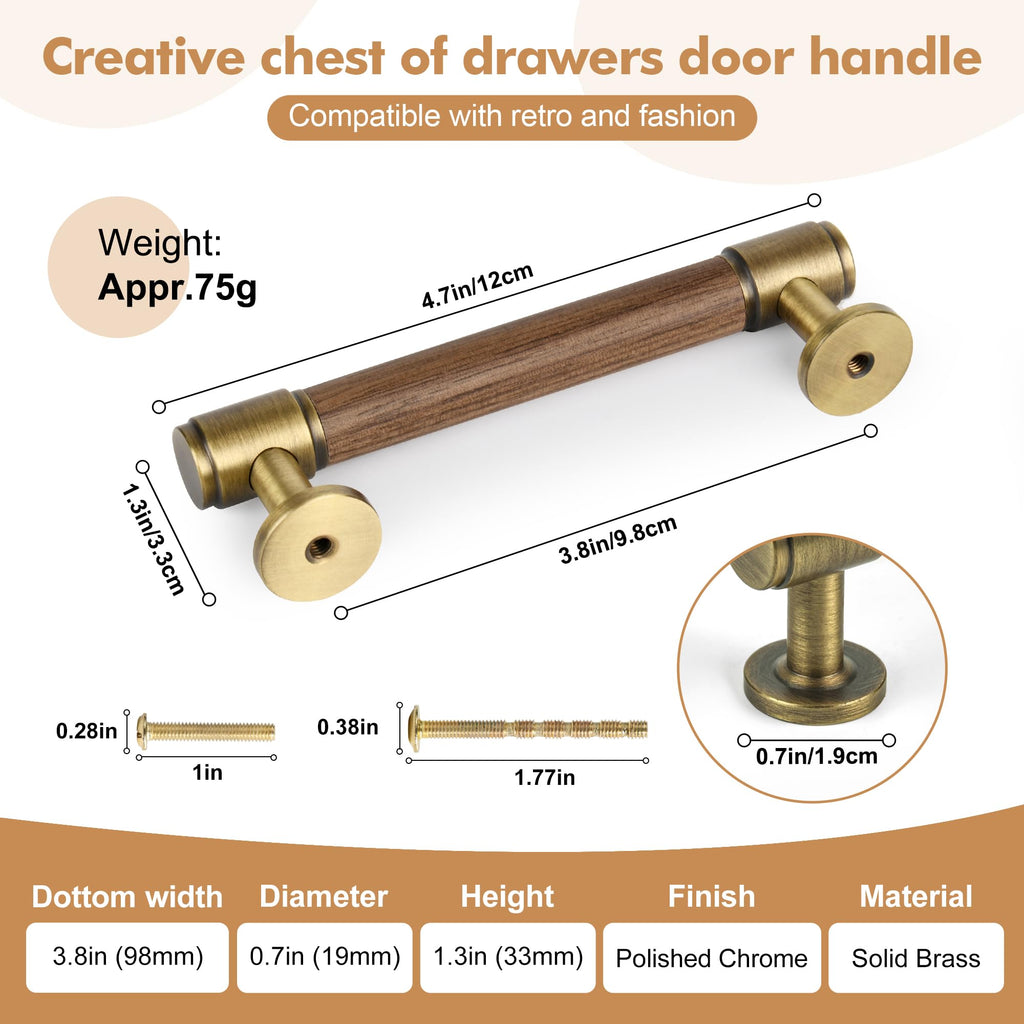 3.75" Wood & Brass Cabinet Pulls, 5-Pack Cabinets