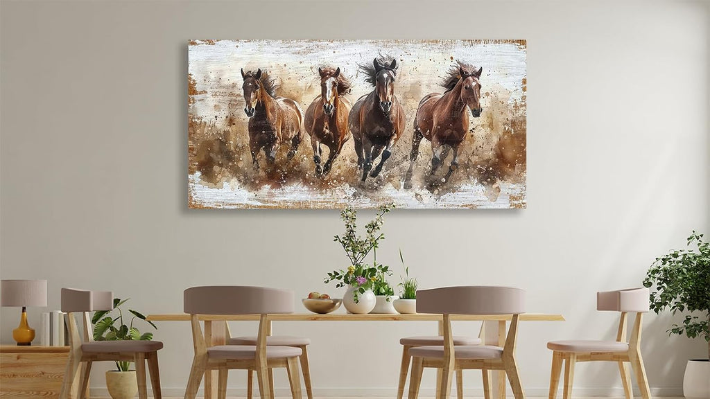 Horses Canvas Wall Art - Brown Horse Pictures Animal Wall Decor Running Horses Painting Prints Artwork Bedroom Home