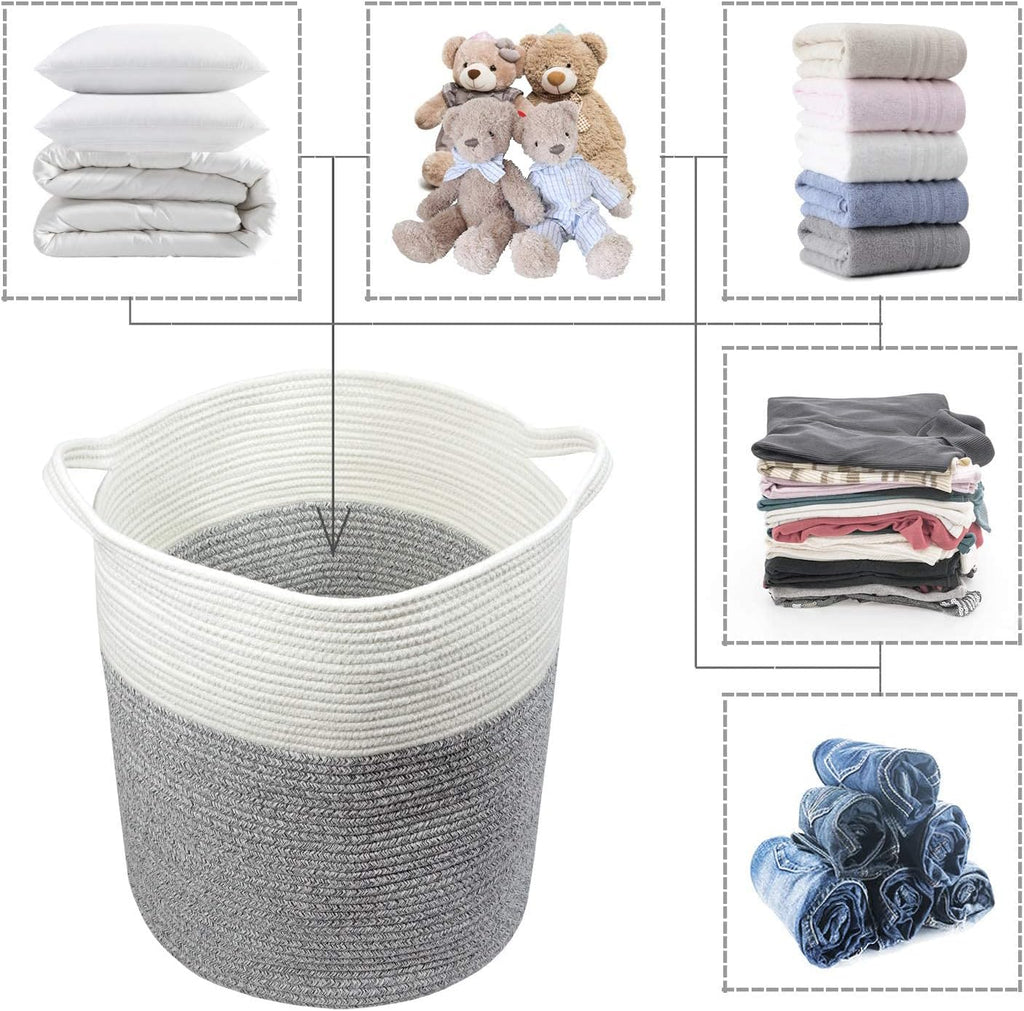 Large Laundry Basket, Cotton Rope Nursery Woven Basket for Storage, Blanket Baskets Living Room Laundry Hamper, Dog
