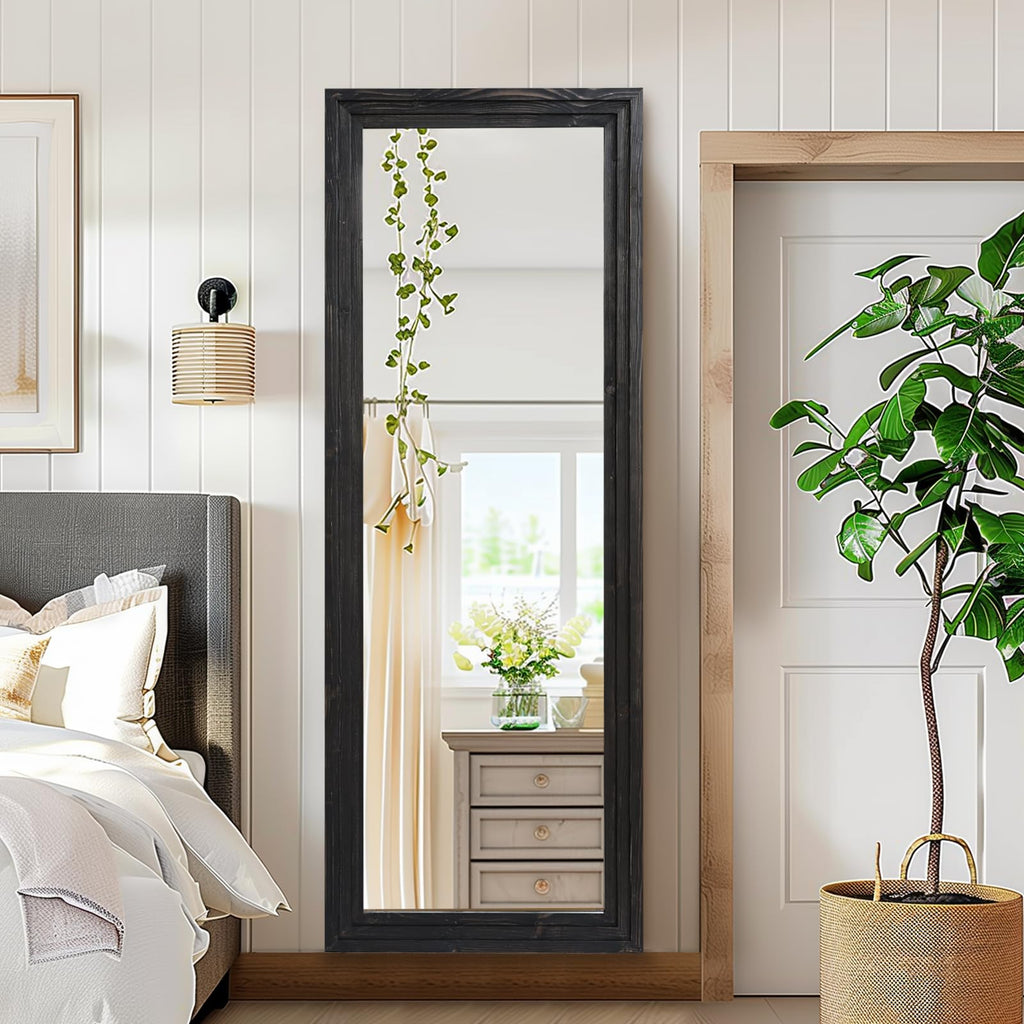 Full Length Mirror, 65 x 22 Inch Solid Wood Floor Mirror, Black