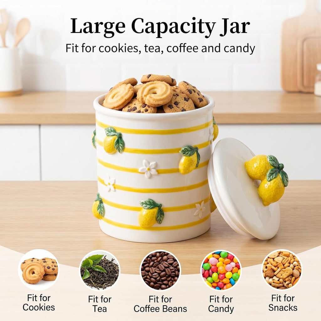 Large Ceramic Cookie Jars with Lids Airtight Cute Lemon Food Jars