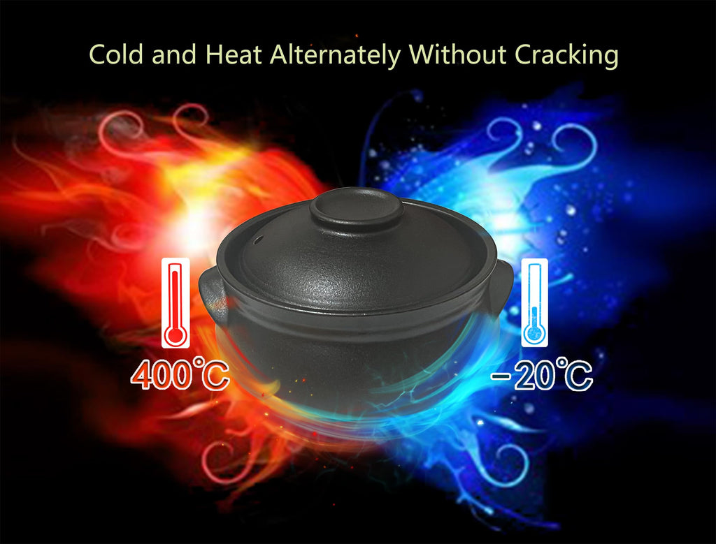 Korean Premium Stoneware Black Casserole Clay Pot with Lid, For Cooking Hot Pot Dolsot Bibimbap and Soup .(1100ml)