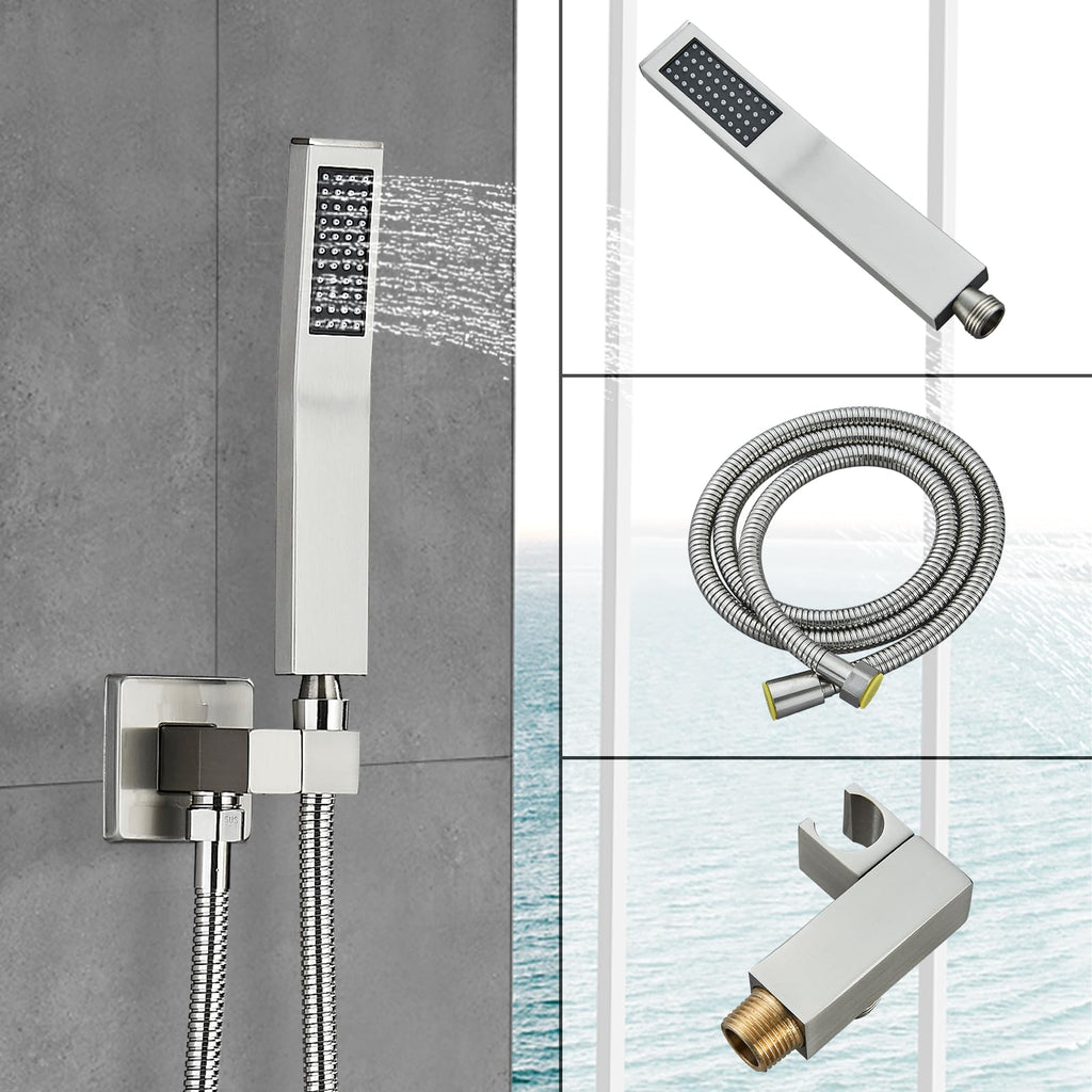 Shower Faucet Set Brushed Nickel Shower System with 12 Inches Rain Shower Head and Handheld Sprayer Wall Mounted