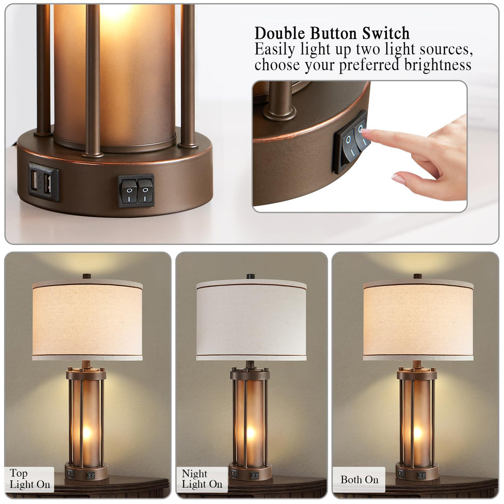 Farmhouse Table Lamps with USB C+A Ports