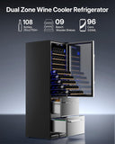 Wine and Beverage Refrigerator, 24 Inch 2 IN 1 Dual Zone Wine Cooler, Built