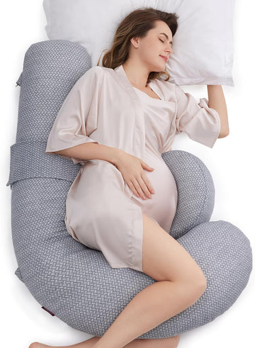 Original F Shaped Pregnancy Pillow with Adjustable Wedge Pillow | Full Body Support Maternity Pillow for Side
