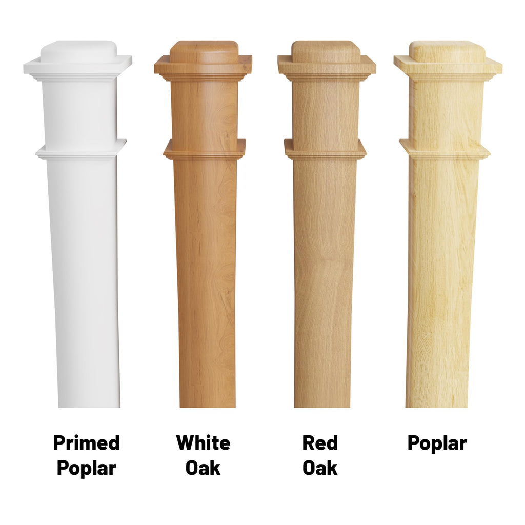 Poplar Box Newel Post 6.25" x 54.8", Hollow Box Newel Wood Balusters for Staircase Interior, Square Design, 3⁄4"