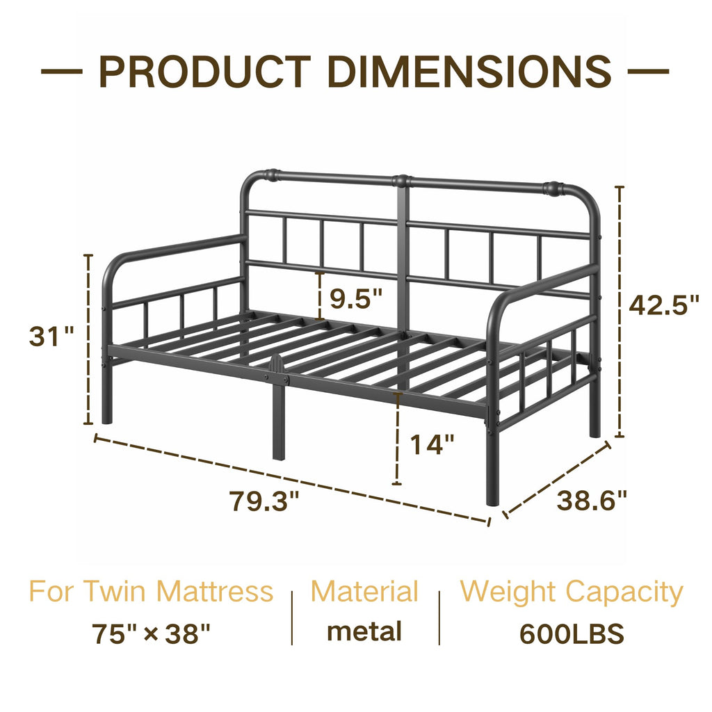 Metal Modern Twin Daybed Frame with Non‐Slip Retainer Clips