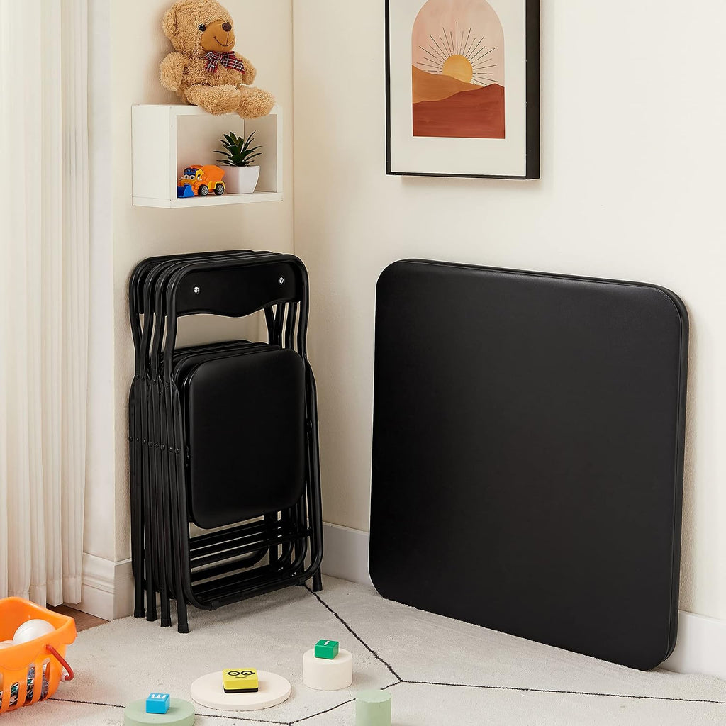Kids Folding Activity Table and Chairs 5 Piece Set, Portable, with Ultra Soft Padded Cushion, Classic Black