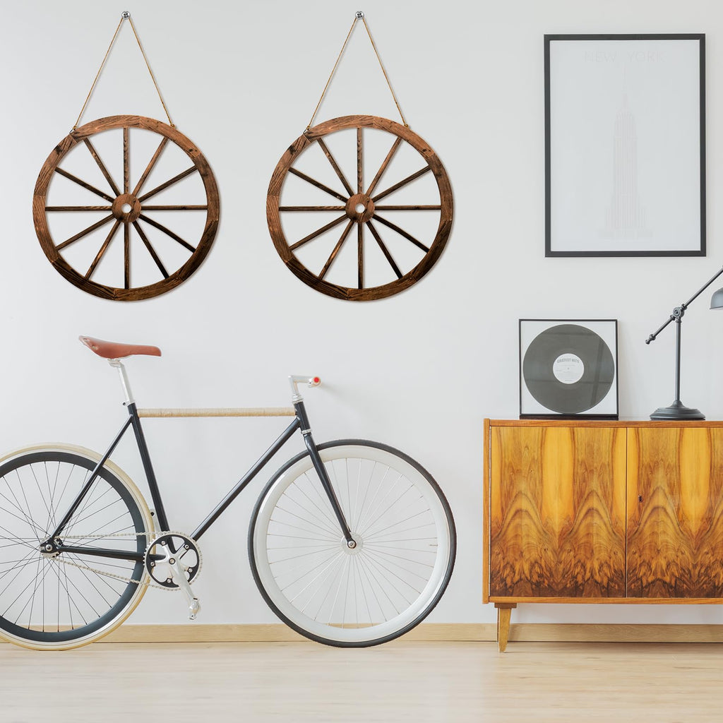 2 Pcs 18 Inch Wooden Wagon Wheel Decor, Western Rustic Decorations