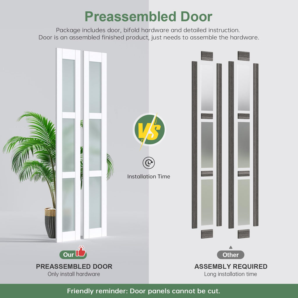 Bifold Doors for 28"×80-3/4" Opening, White Frosted Glass Folding Barn Door, Sliding Interior Wood Panel Closet