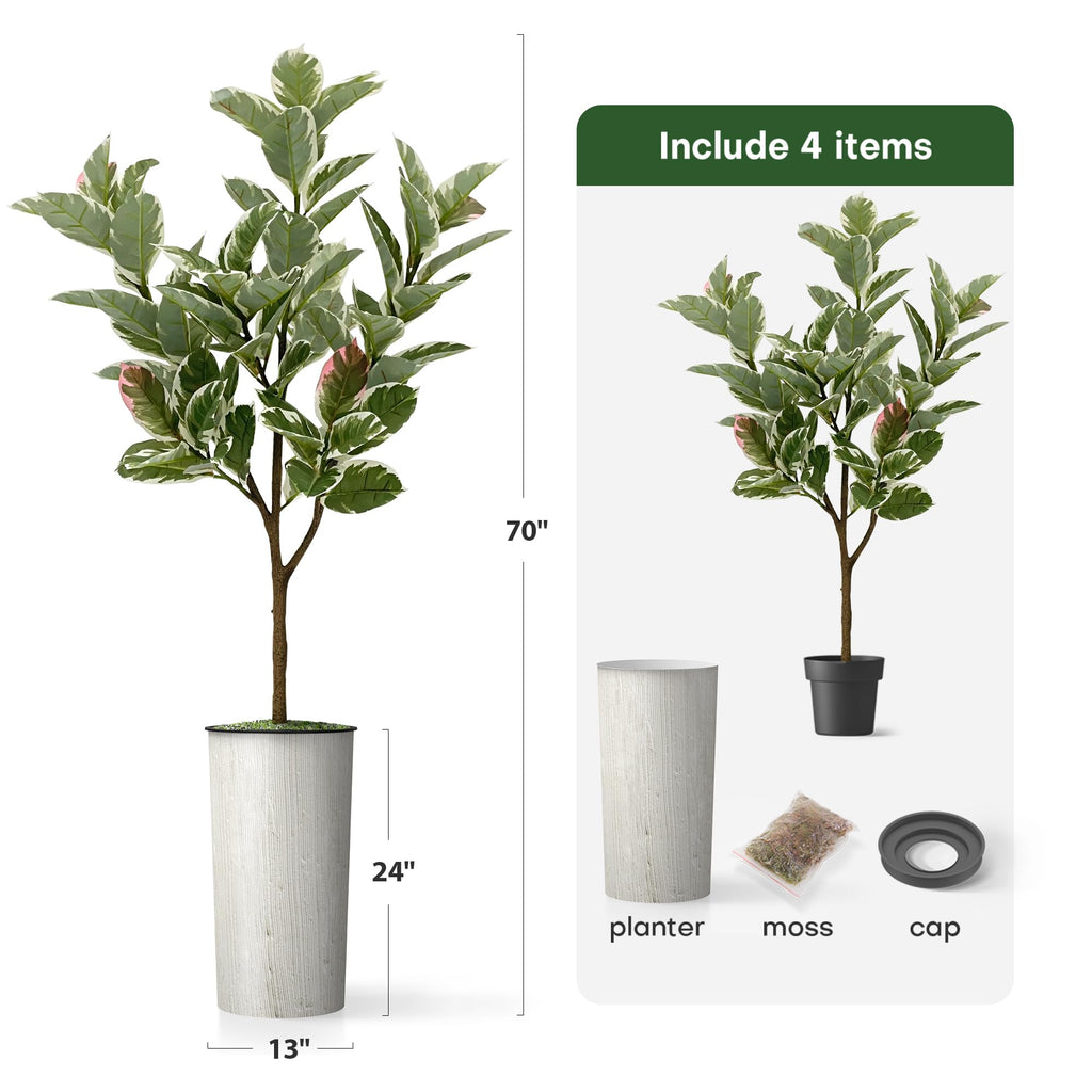 Tree in Modern Swirl Pattern Planter, Fake Rubber Silk TRE for Indoor and Outdoor Home Decoration - 70" Overall Tall