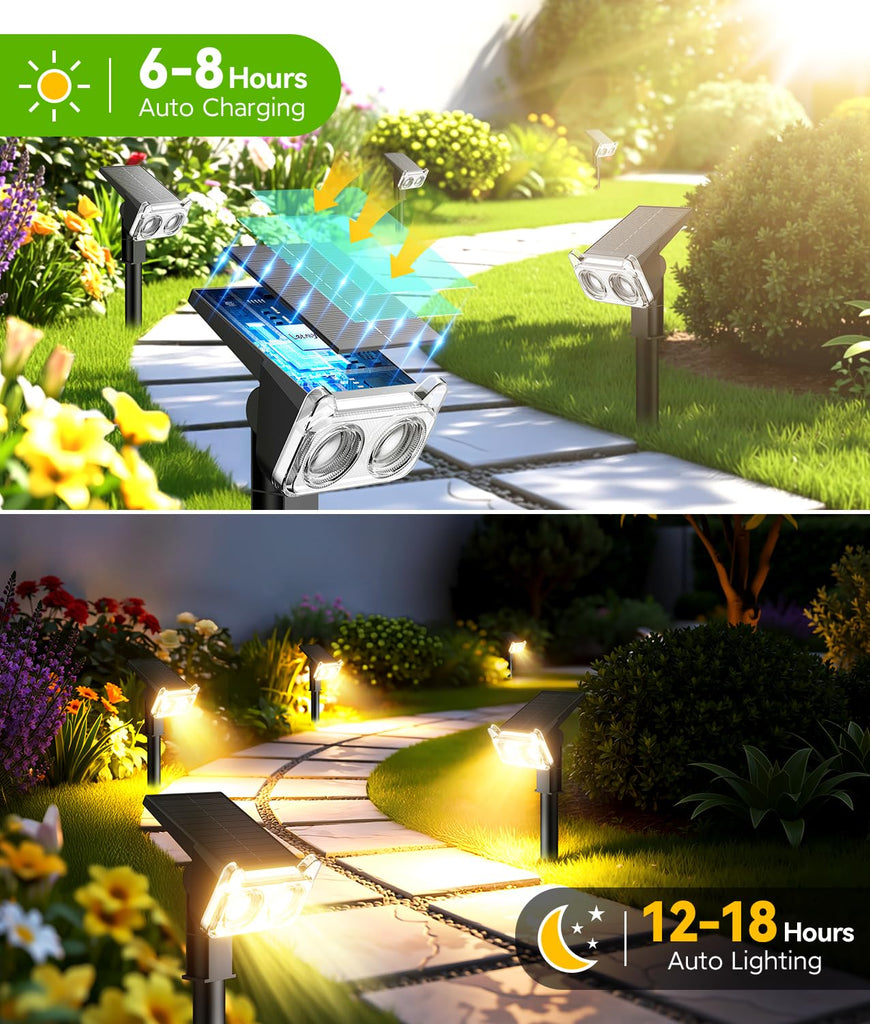 Solar Lights Outdoor Waterproof IP65, 6 Pack Solar Spot Lights Outdoor with 14 Big LEDs, 2-in-1 Wall Lights & 2 Modes