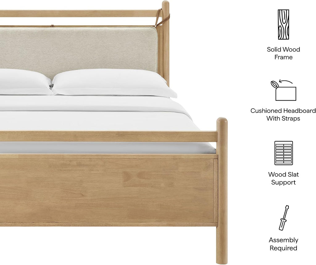 Leni Queen Size Wood Platform Bed Frame in Light Oak Heathered Ivory