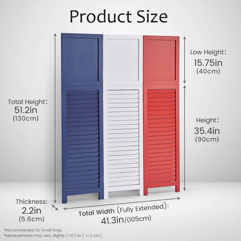 Pet Gate 2 Pack Foldable Wooden Red White Blue Dog Barrier for Doorway and Hallway Modern 3 Panel Freestanding