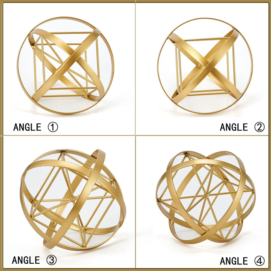 7" Gold Decorative Sphere, Geometric Sculpture Tabletop Decorative Balls