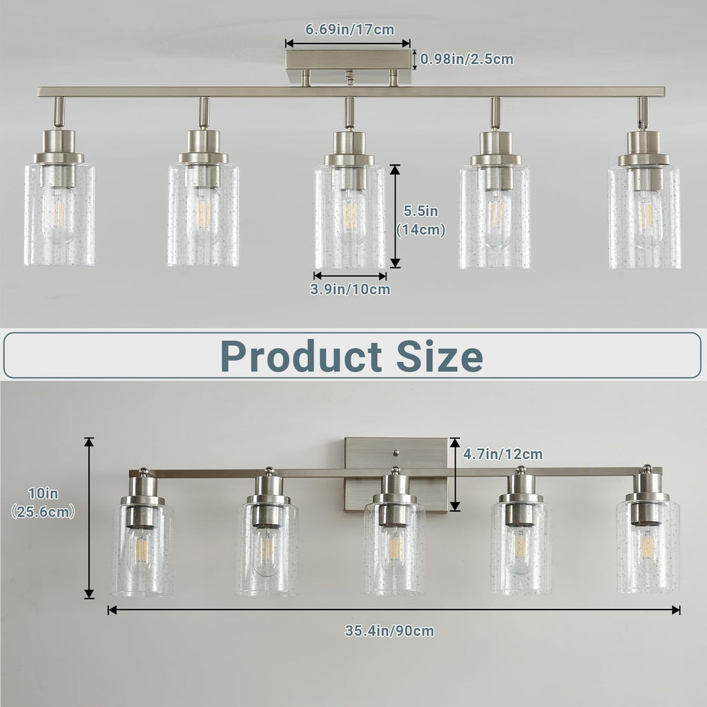 Brushed Nickel Track Lighting Kit, Flush Mount Ceiling Spotlights with Seeded Glass, Bathroom Vanity Lighting