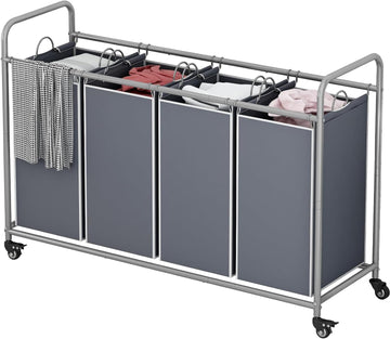 4 Section Laundry Hamper, Grey Laundry Basket, 180L Laundry Sorter