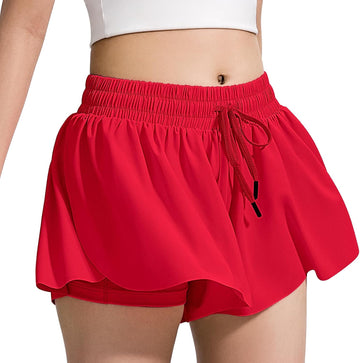 Girls Flowy Shorts Kids Athletic Butterfly Shorts with Pockets in-1