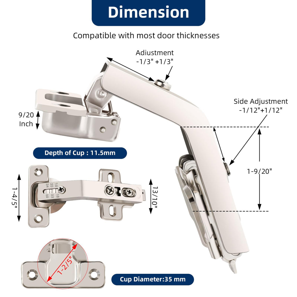 2 Pack 135° Lazy Susan Cabinet Hinge, Full Overlay Concealed Hinge for Corner Kitchen Cabinet Replacement