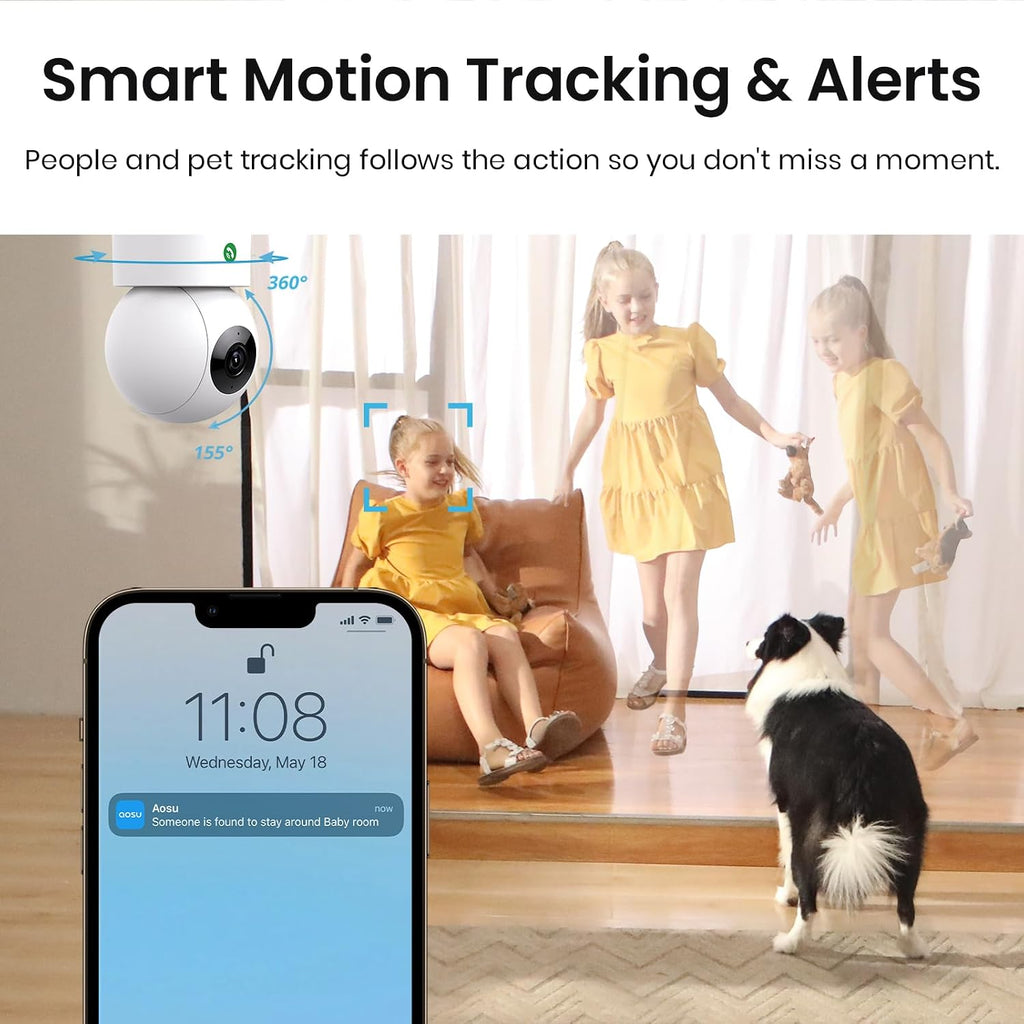2K Indoor Camera,Baby Monitor Security with 2.4GHz WiFi only