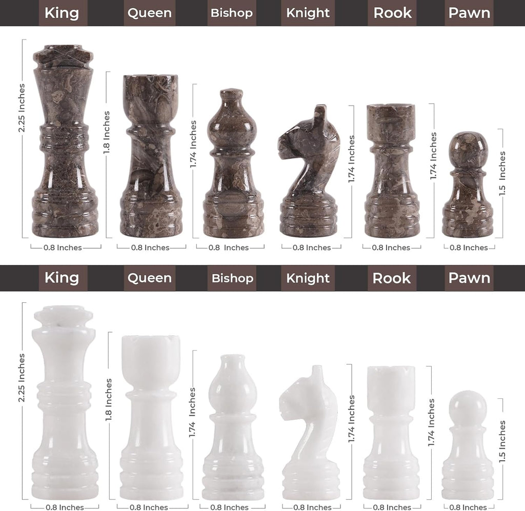 Marble Chess Set with Complementary Storage Box & Extra Queens, 12 Inch Oceanic & White Handmade Chess Board Game