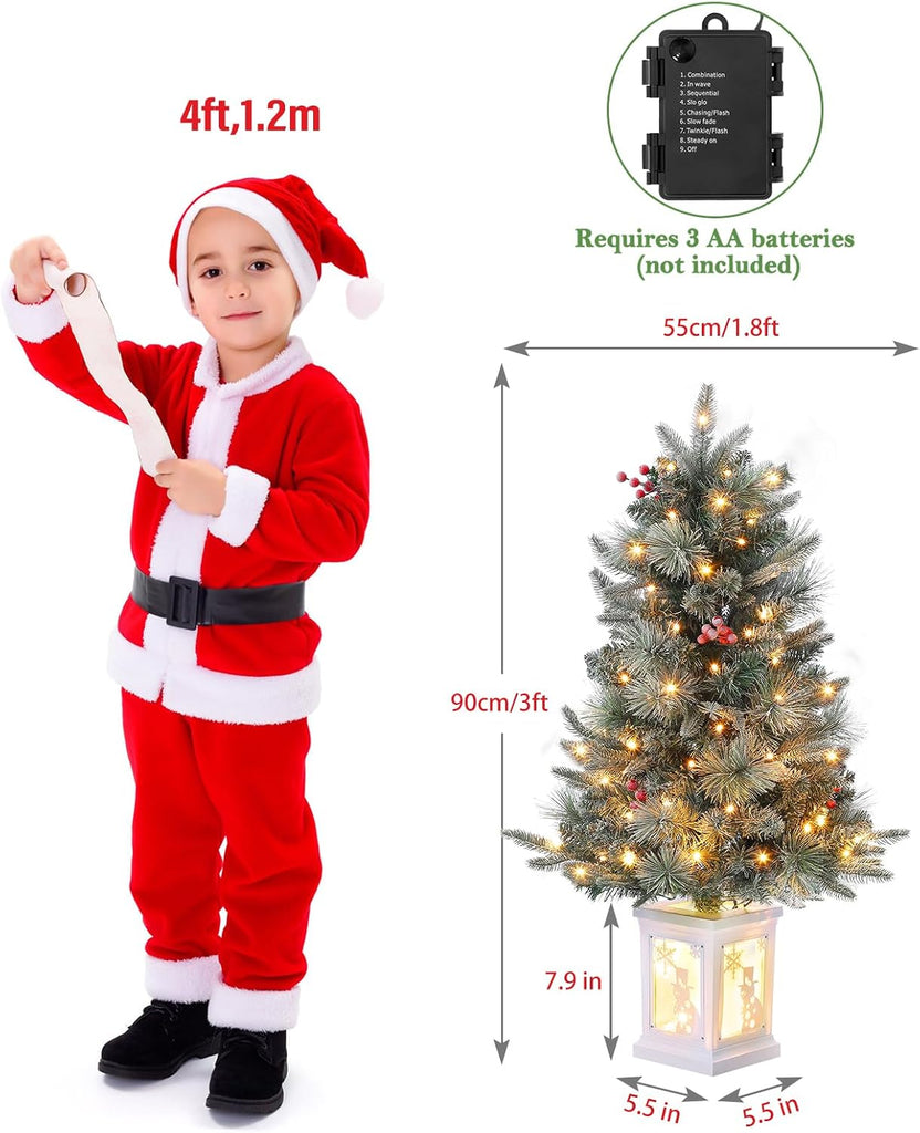 3ft Prelit Snow Flocked Christmas Tree with White Snowman Box Base