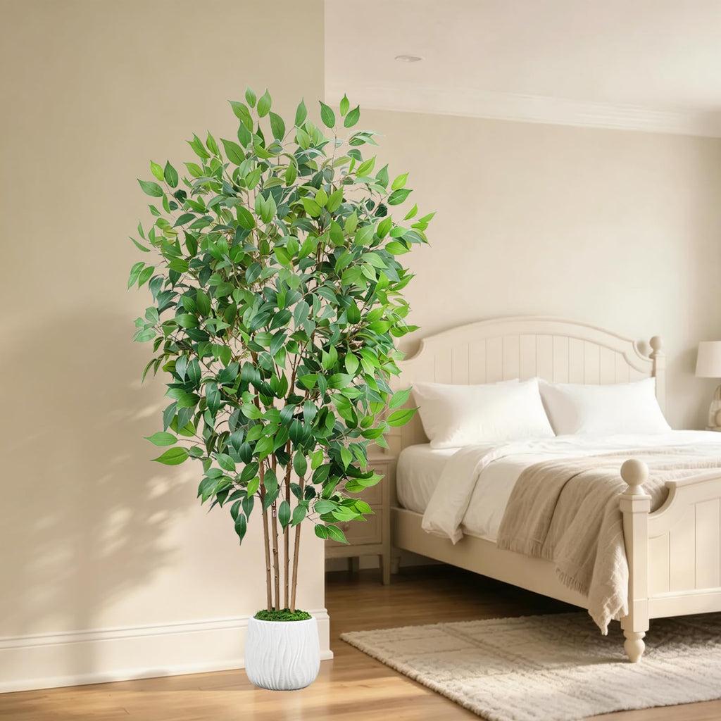 6 FT Artificial Ficus Tree with Planter & Natural Trunks, Faux Tree Indoor